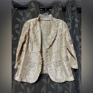 Agora Cream Satin Ruffled Embroidered Blazer